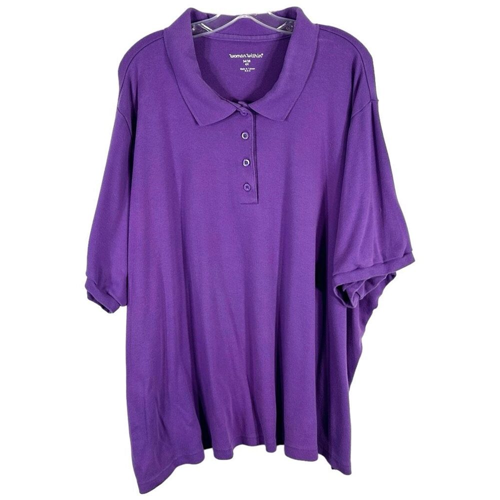 Woman Within Plus Size 4X 34W 36W Top Polo‎ Shirt Purple Short Sleeve Collar 596